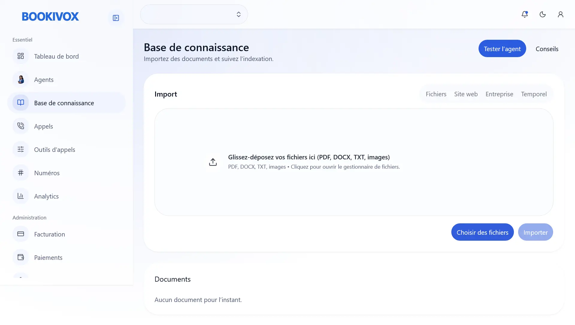 Base de connaissance alimentant les réponses de Bookivox